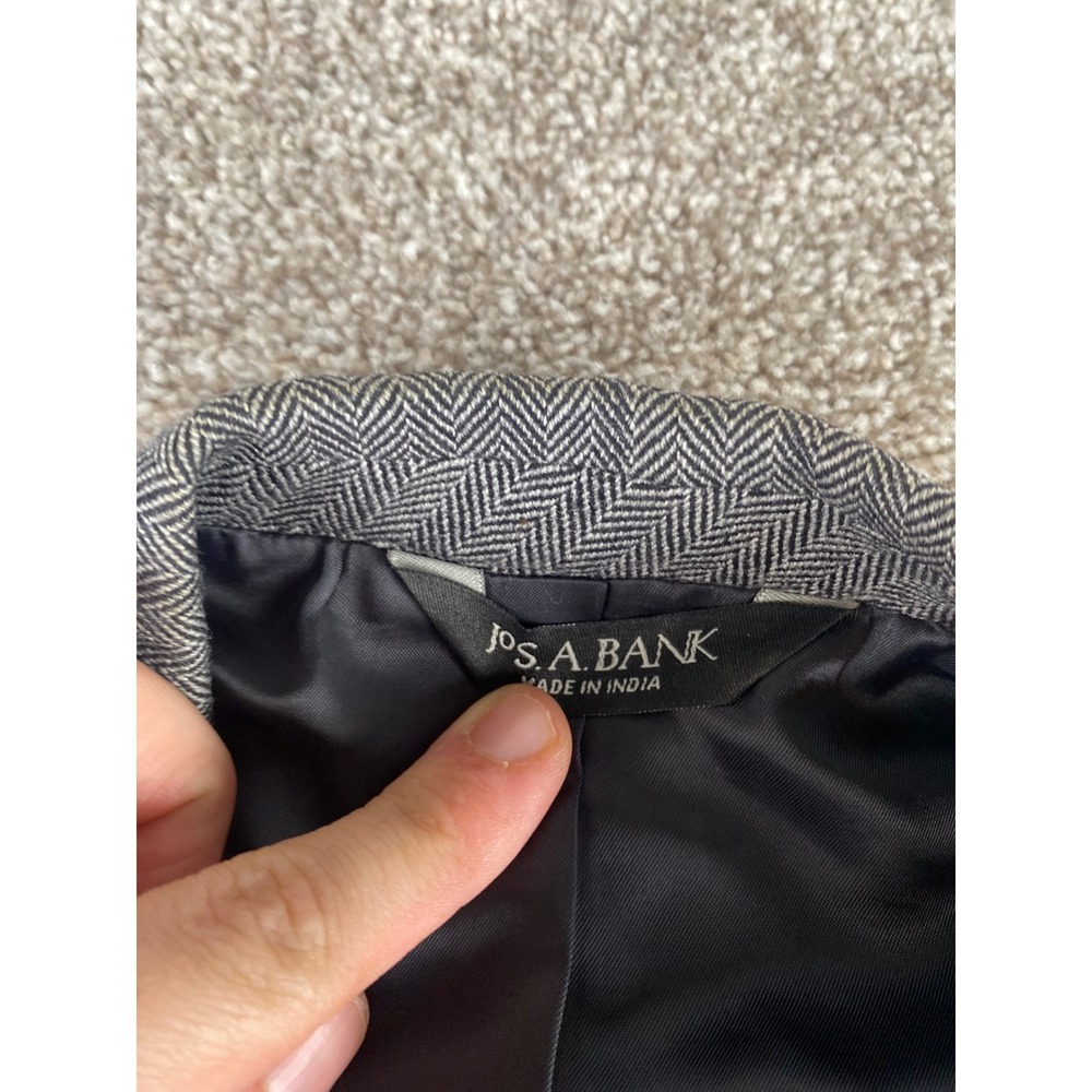 Jos A Bank Classic Collection Grey Herringbone 100% Wool Blazer Sport Coat 44L - Picture 7 of 14